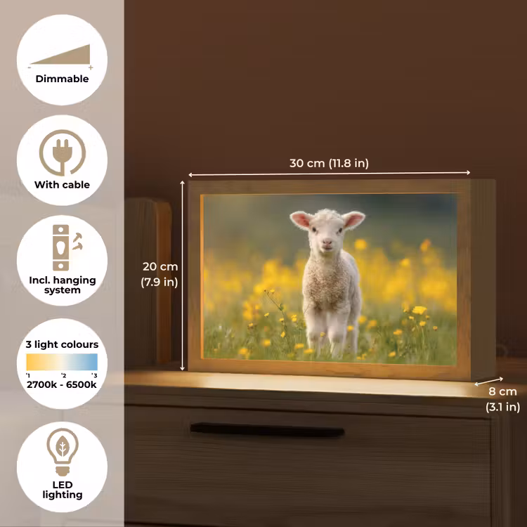 Lammetje - Gras - Bloemen - Geel Light Box met kabel (Tafellamp) klein -USP_EN