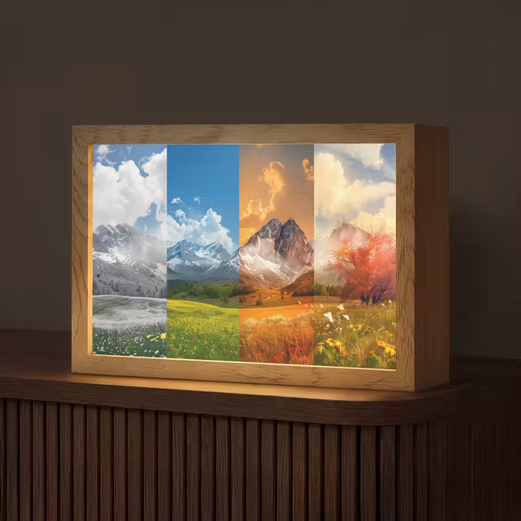 Landschap - 4 seizoenen - Natuur - Winter - Lente - Zomer - Herfst Light Box met kabel (Tafellamp) klein -z3d_website
