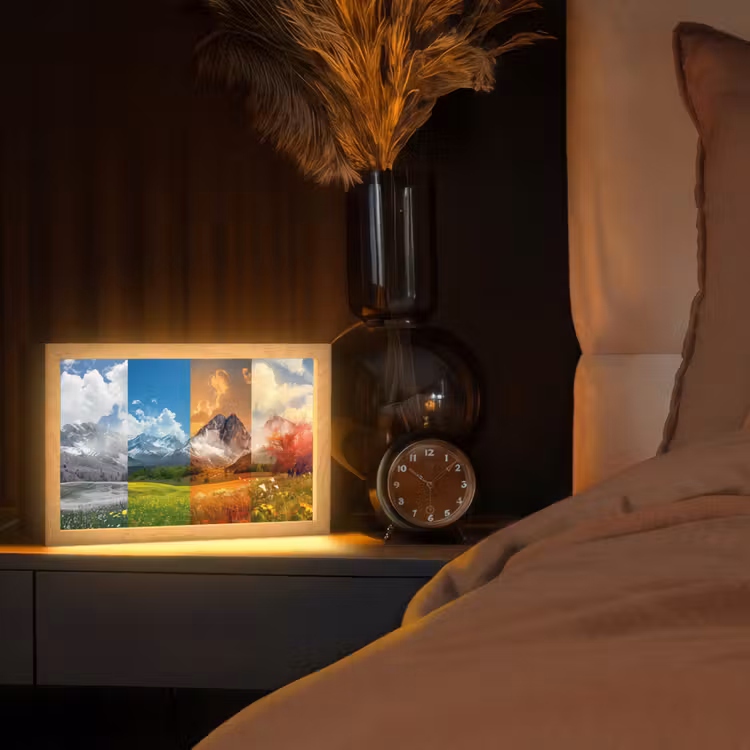 Landschap - 4 seizoenen - Natuur - Winter - Lente - Zomer - Herfst Light Box met kabel (Tafellamp) klein -sfeer1