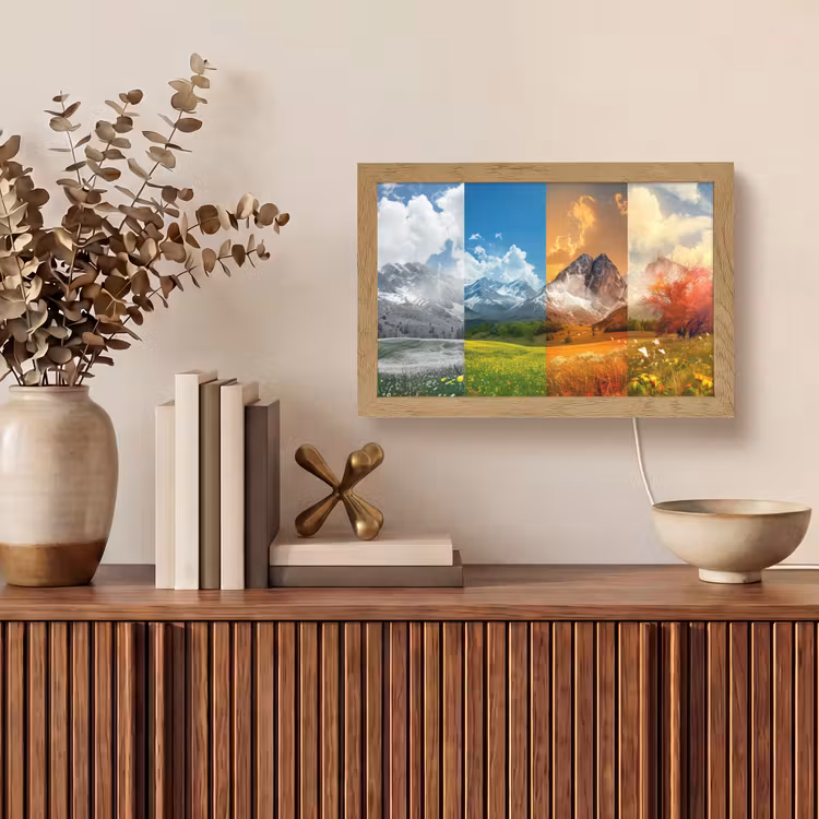 Landschap - 4 seizoenen - Natuur - Winter - Lente - Zomer - Herfst Light Box met kabel (Tafellamp) klein -sfeer2