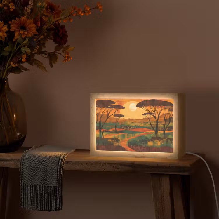 Landschap - Afrikaans - Zon Light Box met kabel (Tafellamp) klein -sfeer4