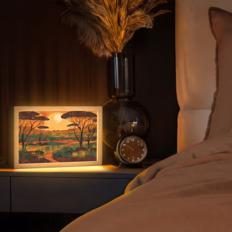 Landschap - Afrikaans - Zon Light Box met kabel (Tafellamp) klein -sfeer1