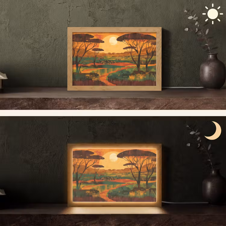 Landschap - Afrikaans - Zon Light Box met kabel (Tafellamp) klein -sfeer3