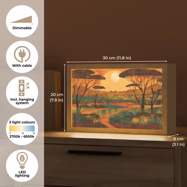 Landschap - Afrikaans - Zon Light Box met kabel (Tafellamp) klein -USP_EN