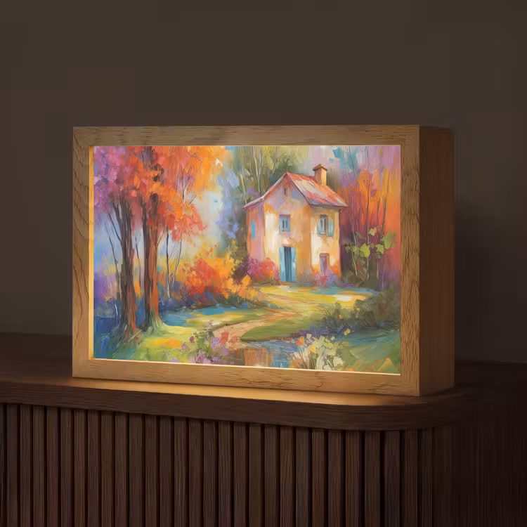 Landschap - Kleurrijk - Olieverf - Kunst Light Box met kabel (Tafellamp) klein -z3d_website