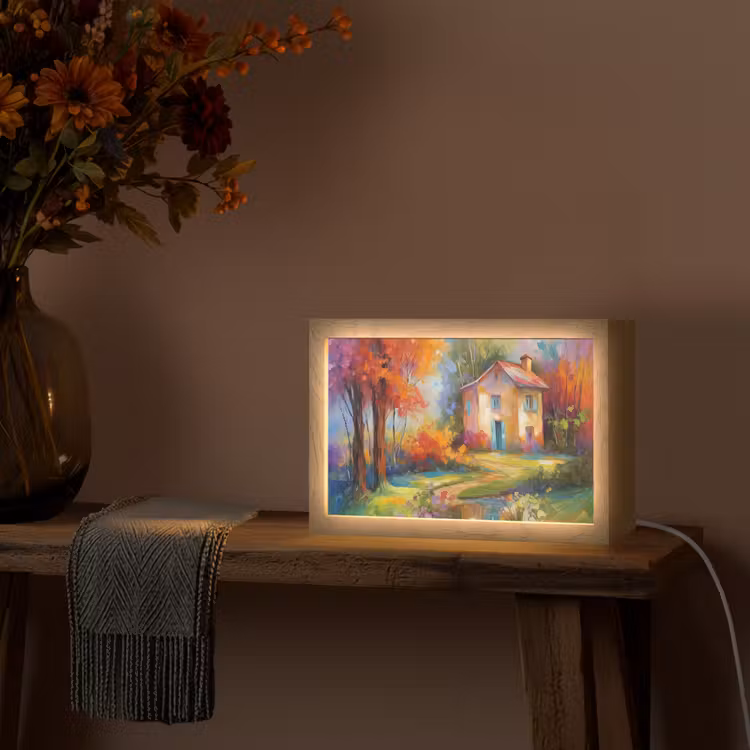 Landschap - Kleurrijk - Olieverf - Kunst Light Box met kabel (Tafellamp) klein -sfeer4
