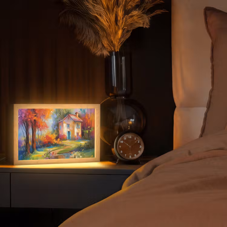 Landschap - Kleurrijk - Olieverf - Kunst Light Box met kabel (Tafellamp) klein -sfeer1