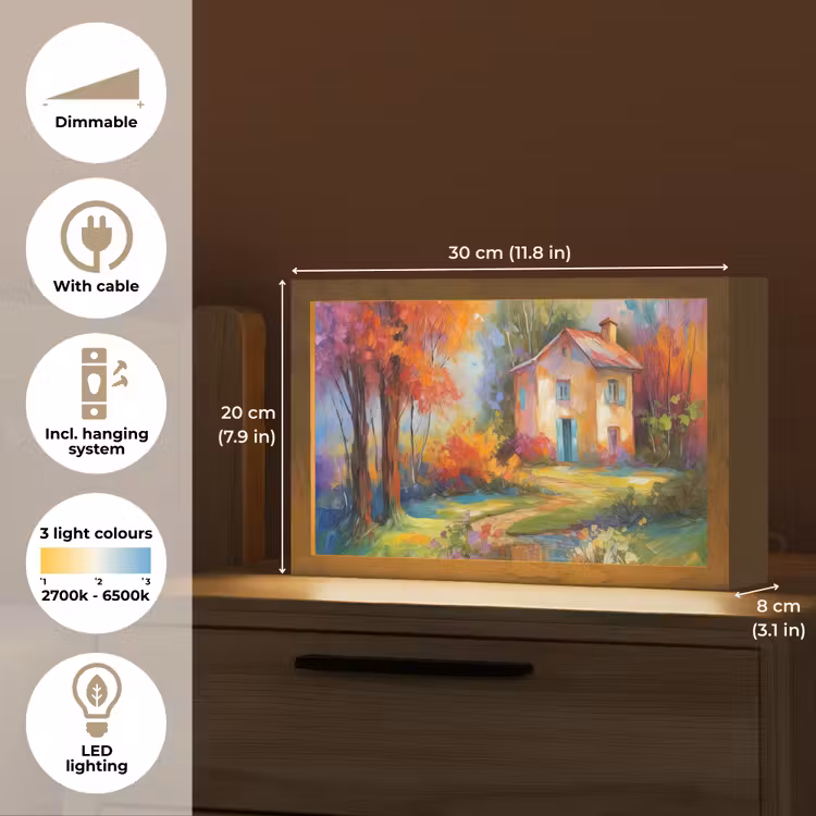 Landschap - Kleurrijk - Olieverf - Kunst Light Box met kabel (Tafellamp) klein -USP_EN
