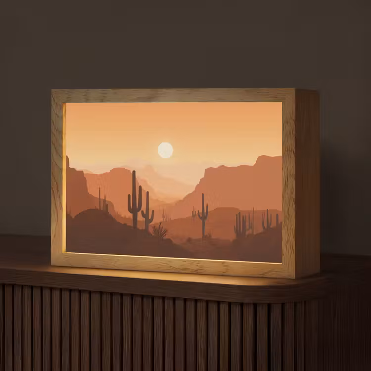 Landschap - Woestijn - Cactussen - Zon Light Box met kabel (Tafellamp) klein -z3d_website