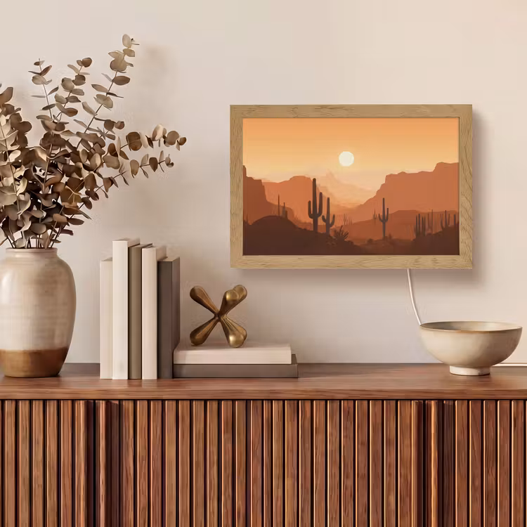 Landschap - Woestijn - Cactussen - Zon Light Box met kabel (Tafellamp) klein -sfeer2