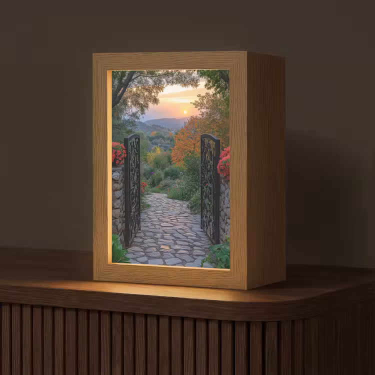 Landschap - Hek - Pad - Zonsondergang - Natuur Light Box met kabel (Tafellamp) klein -z3d_website