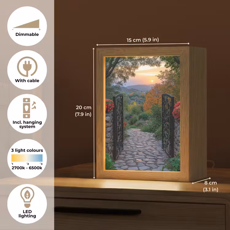 Landschap - Hek - Pad - Zonsondergang - Natuur Light Box met kabel (Tafellamp) klein -USP_EN