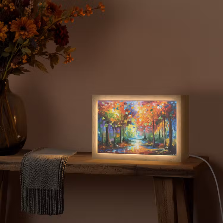Landschap - Bos - Kleuren - Natuur Light Box met kabel (Tafellamp) klein -sfeer4