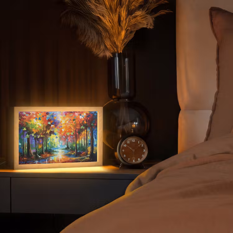 Landschap - Bos - Kleuren - Natuur Light Box met kabel (Tafellamp) klein -sfeer1