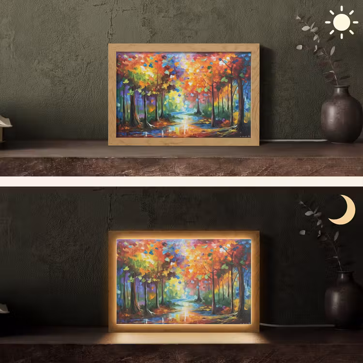 Landschap - Bos - Kleuren - Natuur Light Box met kabel (Tafellamp) klein -sfeer3