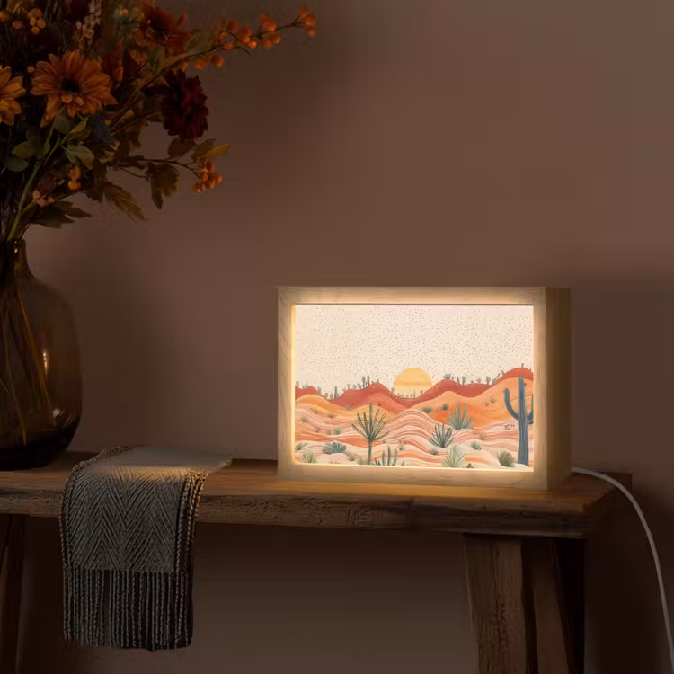 Landschap - Heuvels - Zonsondergang Light Box met kabel (Tafellamp) klein -sfeer4