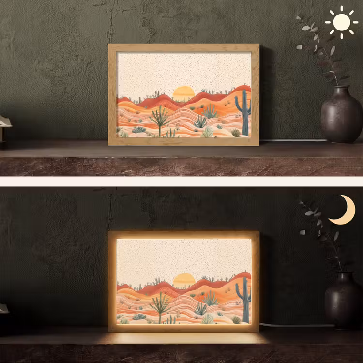 Landschap - Heuvels - Zonsondergang Light Box met kabel (Tafellamp) klein -sfeer3