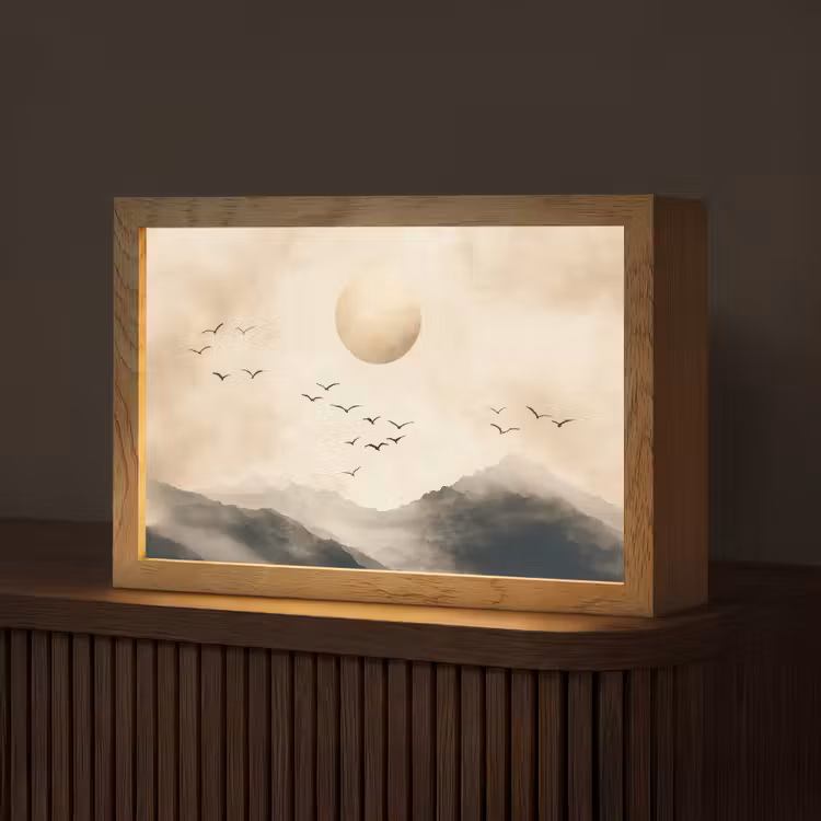 Landschap - Japandi - vogel Light Box met kabel (Tafellamp) klein -z3d_website