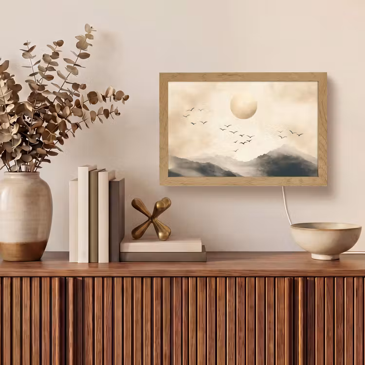 Landschap - Japandi - vogel Light Box met kabel (Tafellamp) klein -sfeer2