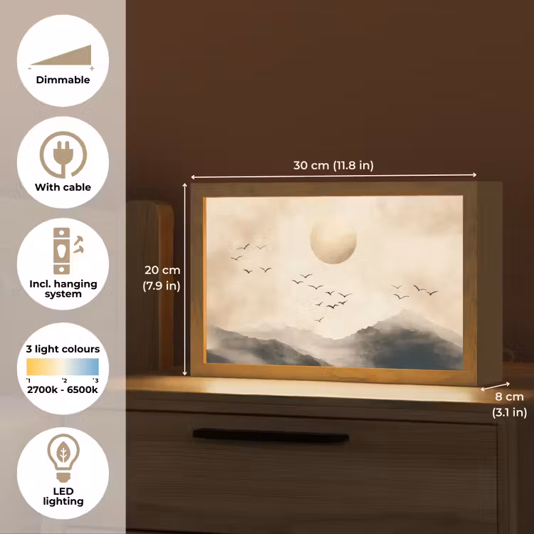 Landschap - Japandi - vogel Light Box met kabel (Tafellamp) klein -USP_EN
