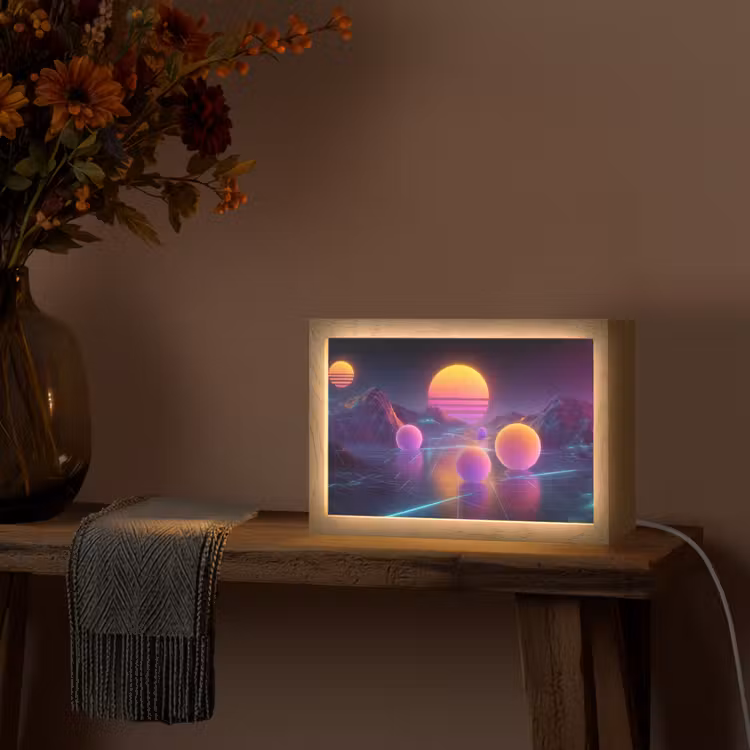 Landschap - Bergen - Bollen - Licht Light Box met kabel (Tafellamp) klein -sfeer4