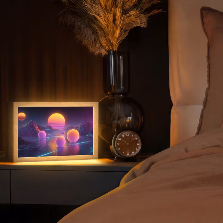 Landschap - Bergen - Bollen - Licht Light Box met kabel (Tafellamp) klein -sfeer1