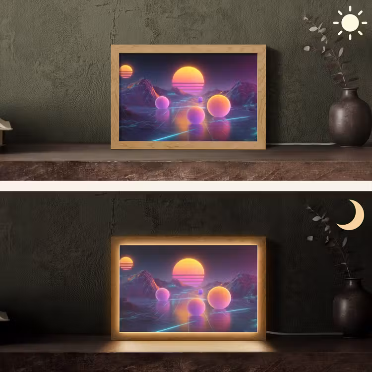 Landschap - Bergen - Bollen - Licht Light Box met kabel (Tafellamp) klein -sfeer3