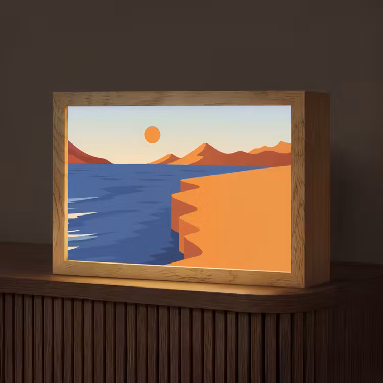 Landschap - Bergen - Zon - Zee Light Box met kabel (Tafellamp) klein -z3d_website