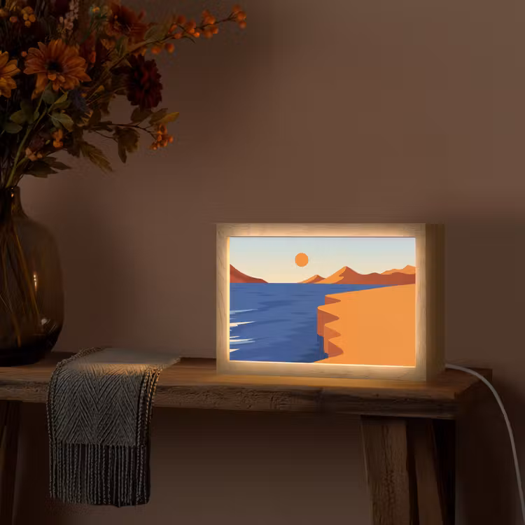 Landschap - Bergen - Zon - Zee Light Box met kabel (Tafellamp) klein -sfeer4