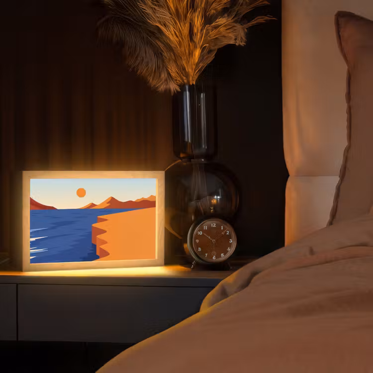 Landschap - Bergen - Zon - Zee Light Box met kabel (Tafellamp) klein -sfeer1