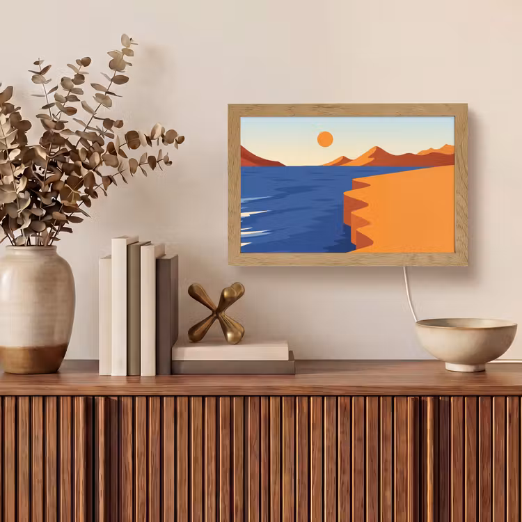 Landschap - Bergen - Zon - Zee Light Box met kabel (Tafellamp) klein -sfeer2