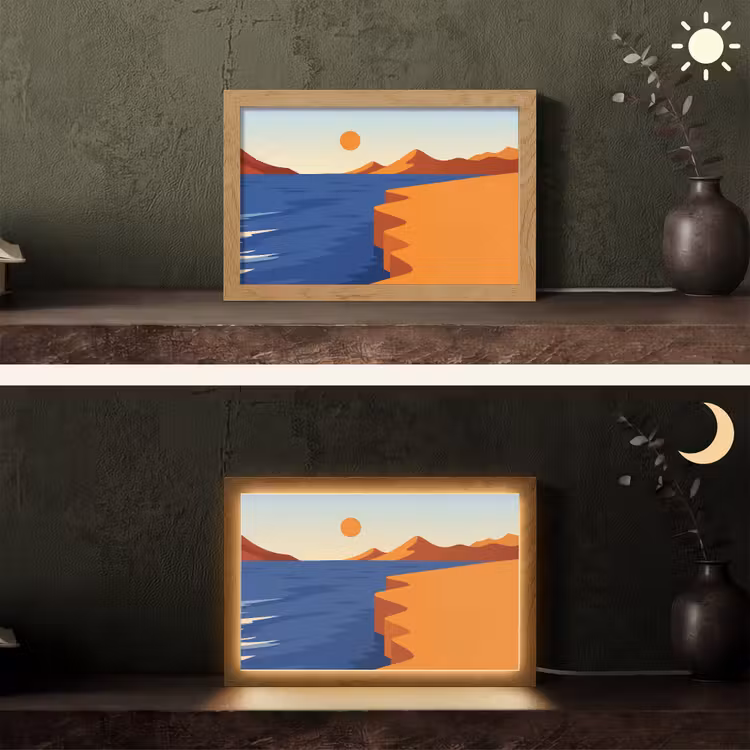 Landschap - Bergen - Zon - Zee Light Box met kabel (Tafellamp) klein -sfeer3