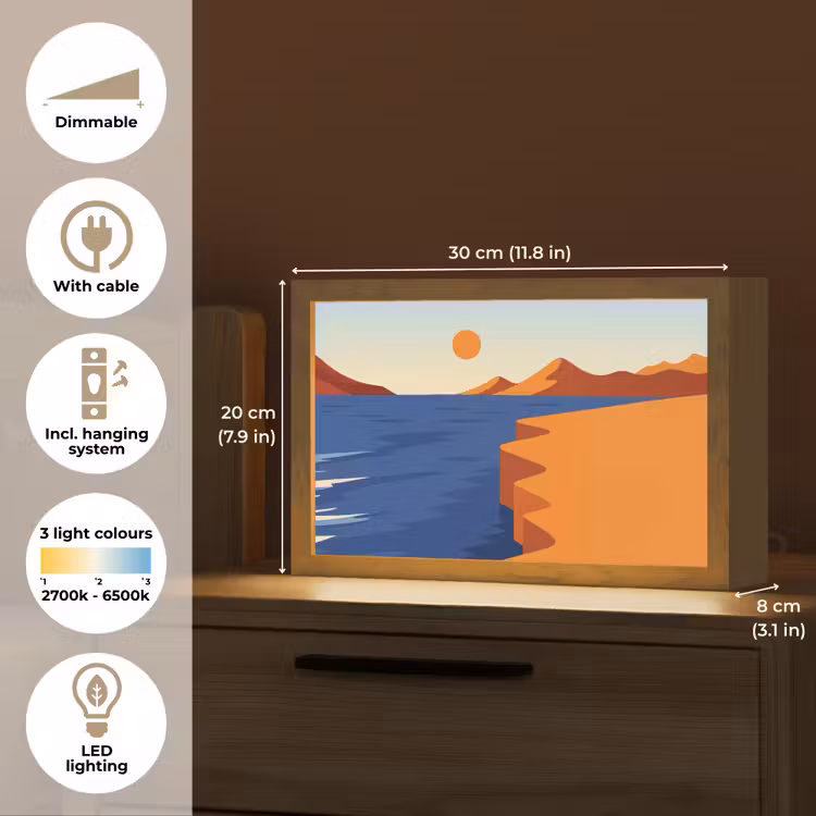 Landschap - Bergen - Zon - Zee Light Box met kabel (Tafellamp) klein -USP_EN
