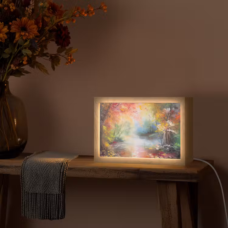 Landschap - Olieverf - Kleurrijk - Natuur Light Box met kabel (Tafellamp) klein -sfeer4
