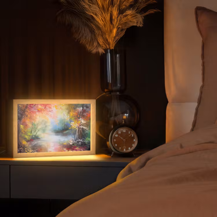 Landschap - Olieverf - Kleurrijk - Natuur Light Box met kabel (Tafellamp) klein -sfeer1