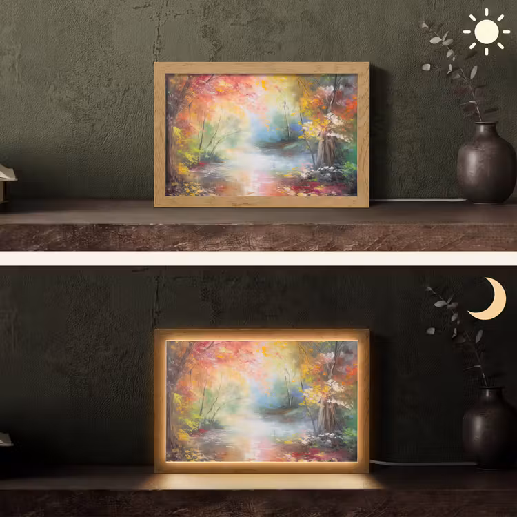 Landschap - Olieverf - Kleurrijk - Natuur Light Box met kabel (Tafellamp) klein -sfeer3