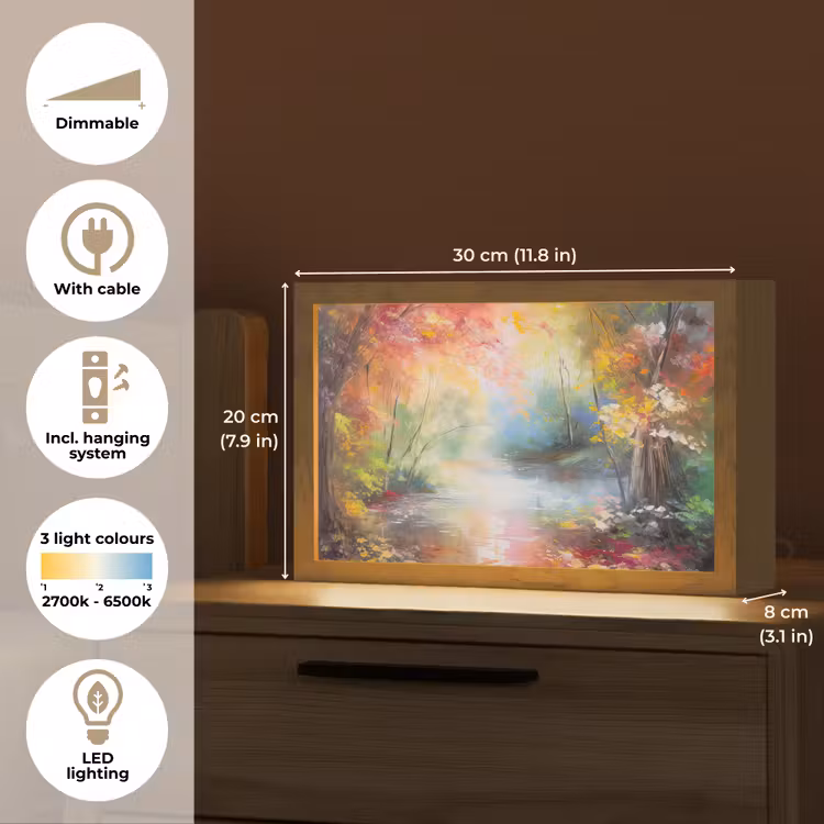 Landschap - Olieverf - Kleurrijk - Natuur Light Box met kabel (Tafellamp) klein -USP_EN
