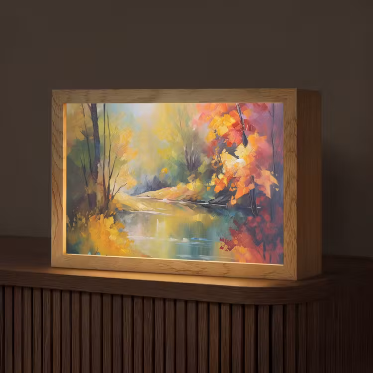 Landschap - Olieverf - Rivier - Kleurrijk Light Box met kabel (Tafellamp) klein -z3d_website