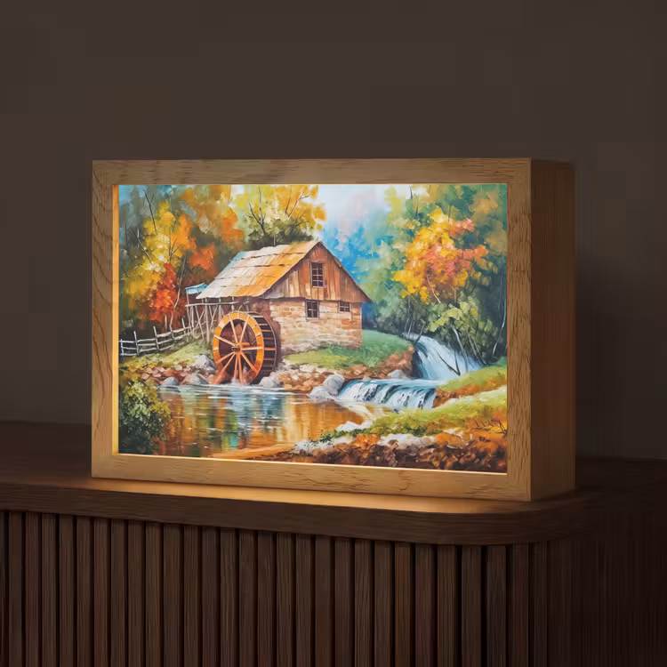 Landschap - Schilderij - Huis - Kunst - Herfst Light Box met kabel (Tafellamp) klein -z3d_website