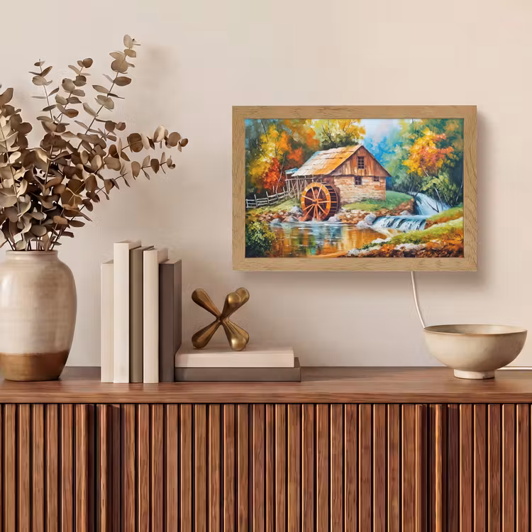 Landschap - Schilderij - Huis - Kunst - Herfst Light Box met kabel (Tafellamp) klein -sfeer2