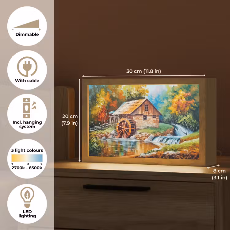 Landschap - Schilderij - Huis - Kunst - Herfst Light Box met kabel (Tafellamp) klein -USP_EN