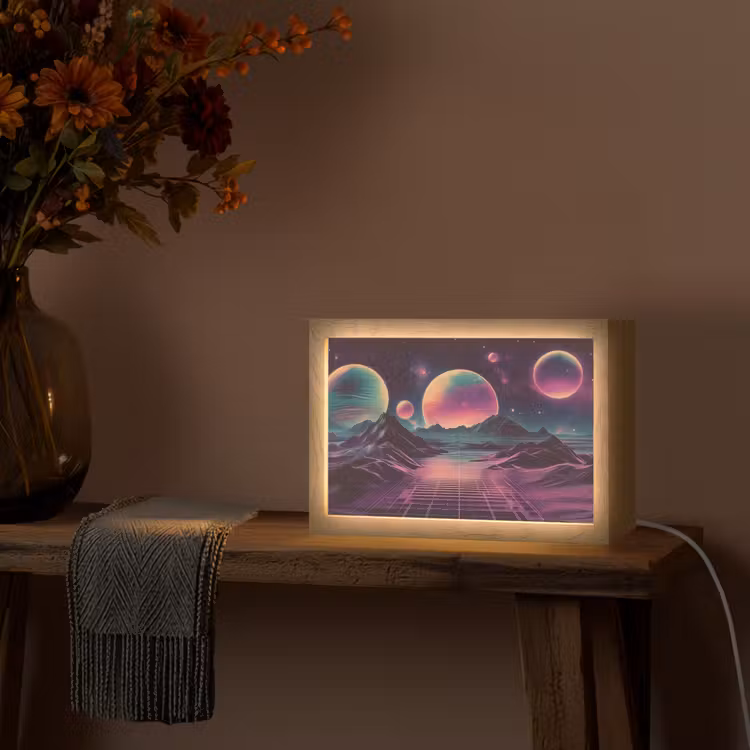 Landschap - Planeten - Horizon - Paars Light Box met kabel (Tafellamp) klein -sfeer4