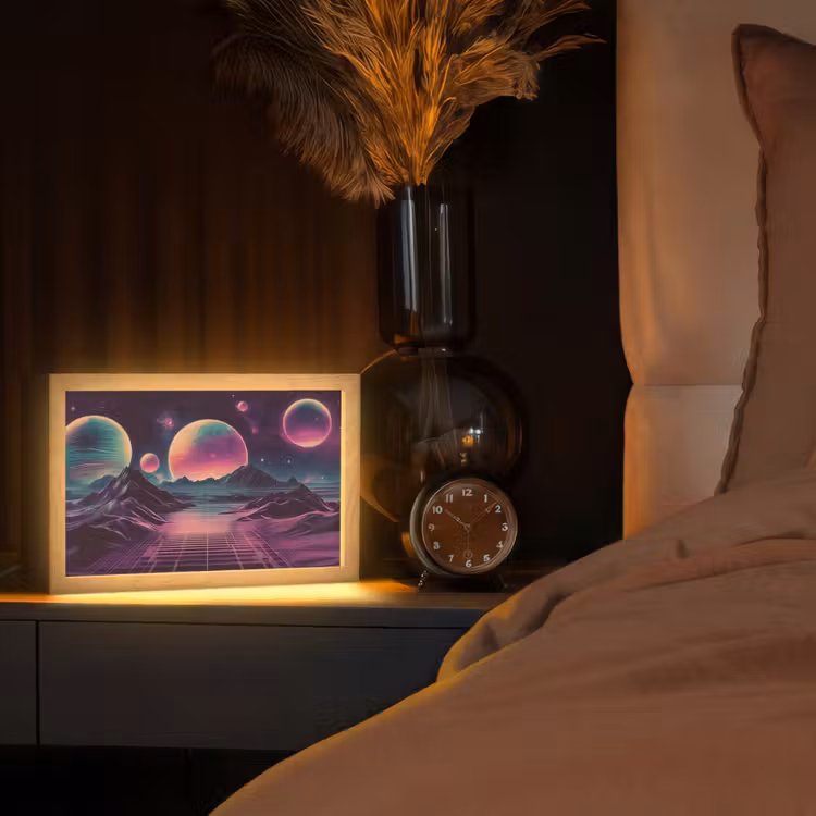 Landschap - Planeten - Horizon - Paars Light Box met kabel (Tafellamp) klein -sfeer1