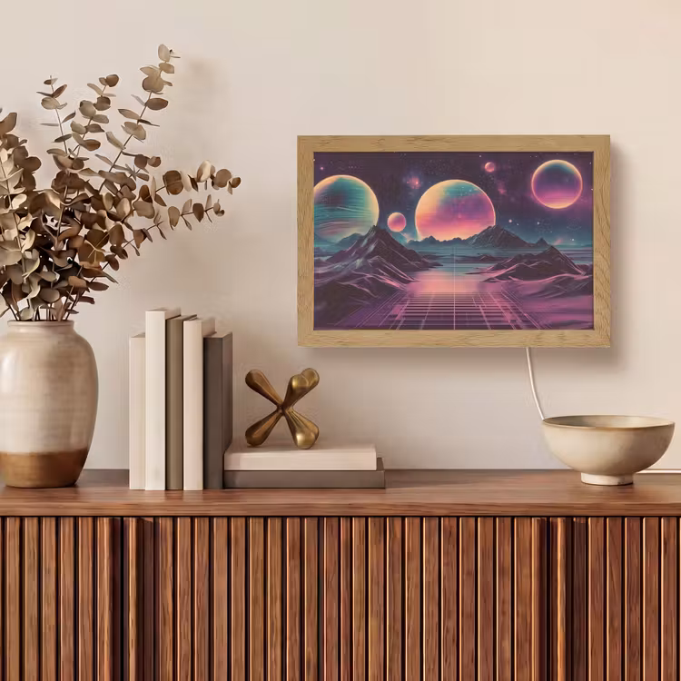 Landschap - Planeten - Horizon - Paars Light Box met kabel (Tafellamp) klein -sfeer2