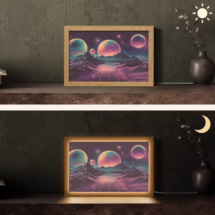 Landschap - Planeten - Horizon - Paars Light Box met kabel (Tafellamp) klein -sfeer3