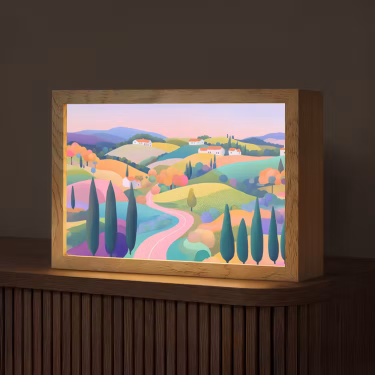 Landschap - Paars - Pastel - Huizen Light Box met kabel (Tafellamp) klein -z3d_website