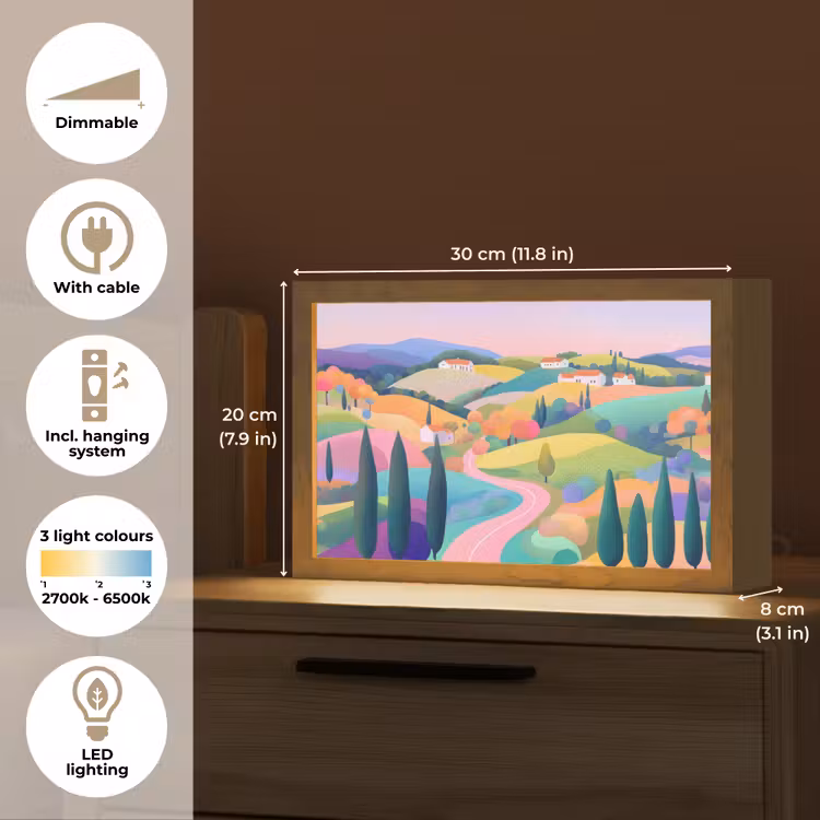 Landschap - Paars - Pastel - Huizen Light Box met kabel (Tafellamp) klein -USP_EN