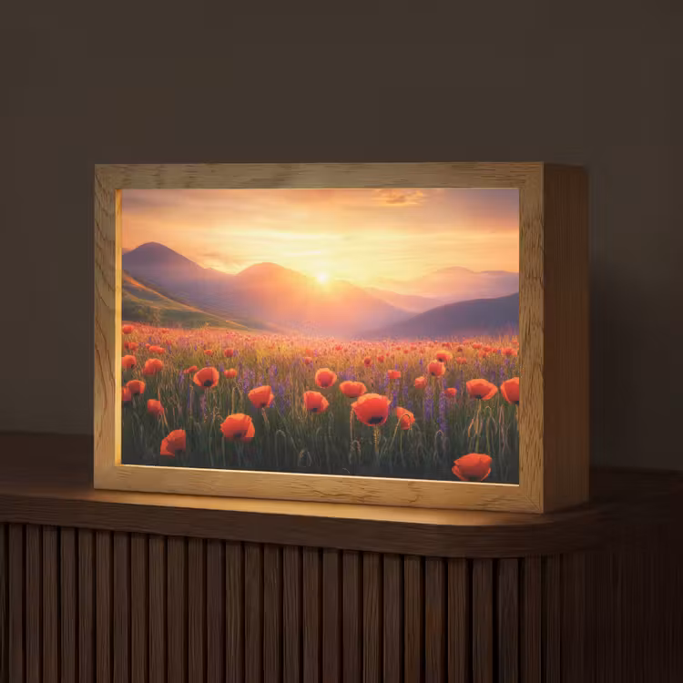 Landschap - Zonsondergang - Bloemenveld Light Box met kabel (Tafellamp) klein -z3d_website