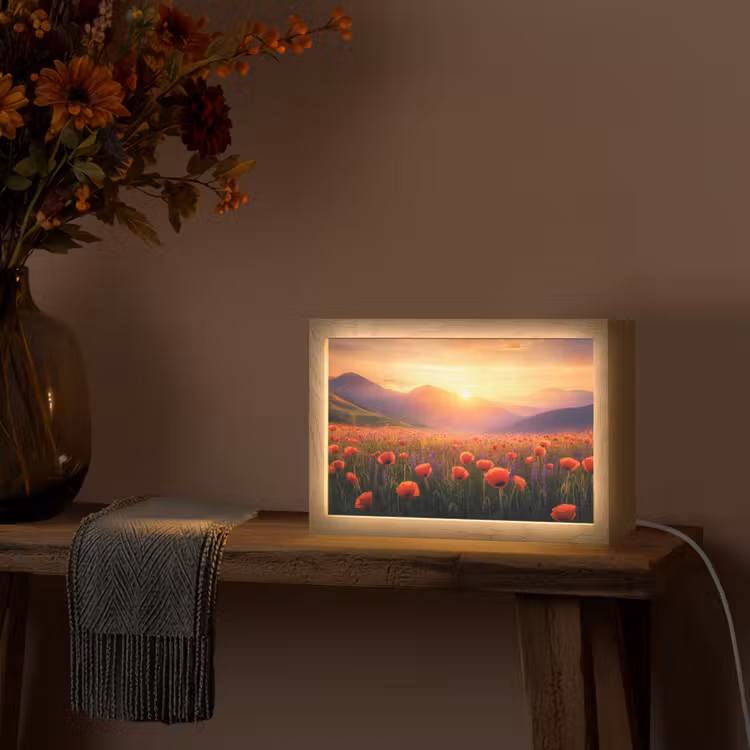 Landschap - Zonsondergang - Bloemenveld Light Box met kabel (Tafellamp) klein -sfeer4