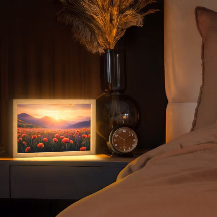 Landschap - Zonsondergang - Bloemenveld Light Box met kabel (Tafellamp) klein -sfeer1
